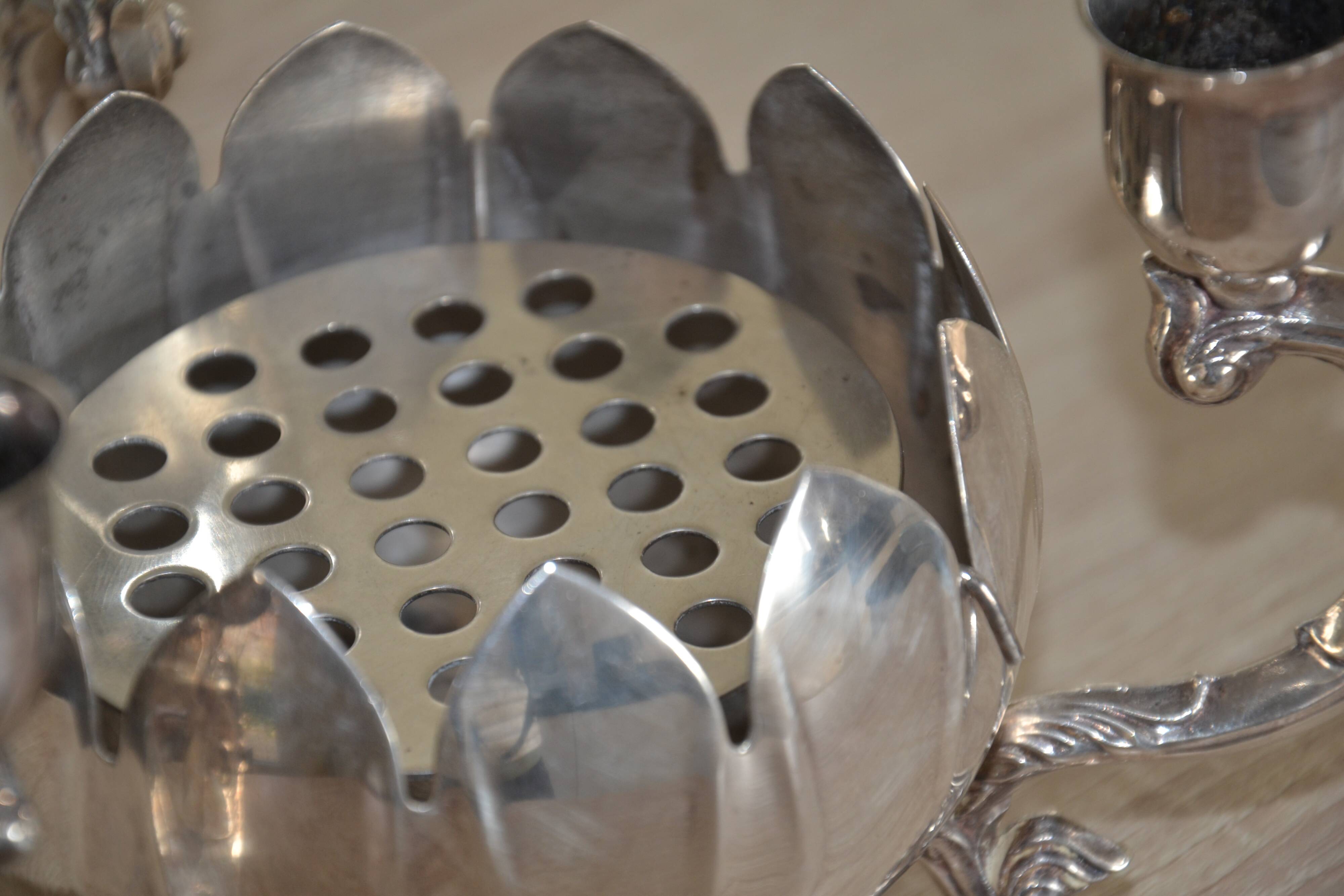 Silver-plated metal flower spike candlestick