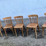 Series of 5 bistro/bohemian beech chairs - vintage - 1950