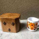 Jewelry box french craft work vintage 60 oak blond lily flower