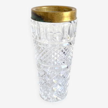 Crystal vase with brass rim