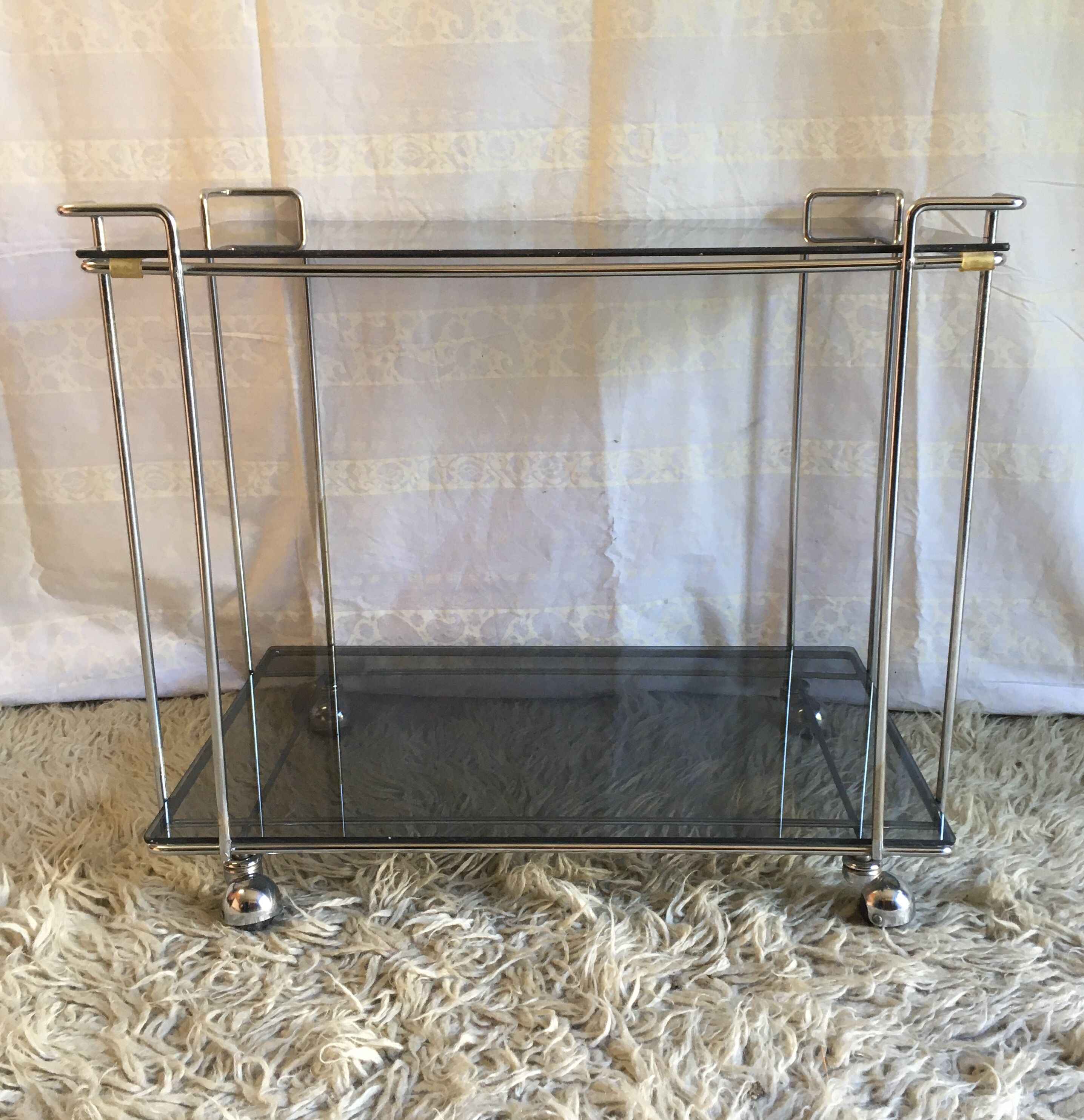 Serving table chrome metal and glass 70