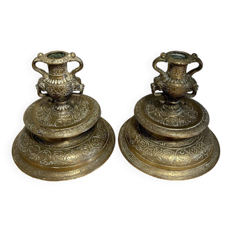 Pair of Renaissance bronze candlesticks, late 18th, early 19th century