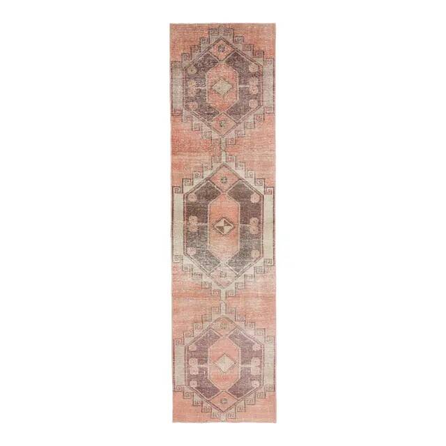 Vintage Turkish Hand-Knotted Wool Cotton Orange Runner 87x357