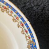 Limoges porcelain soup plates with blue border and small pink flowers – MSFP1