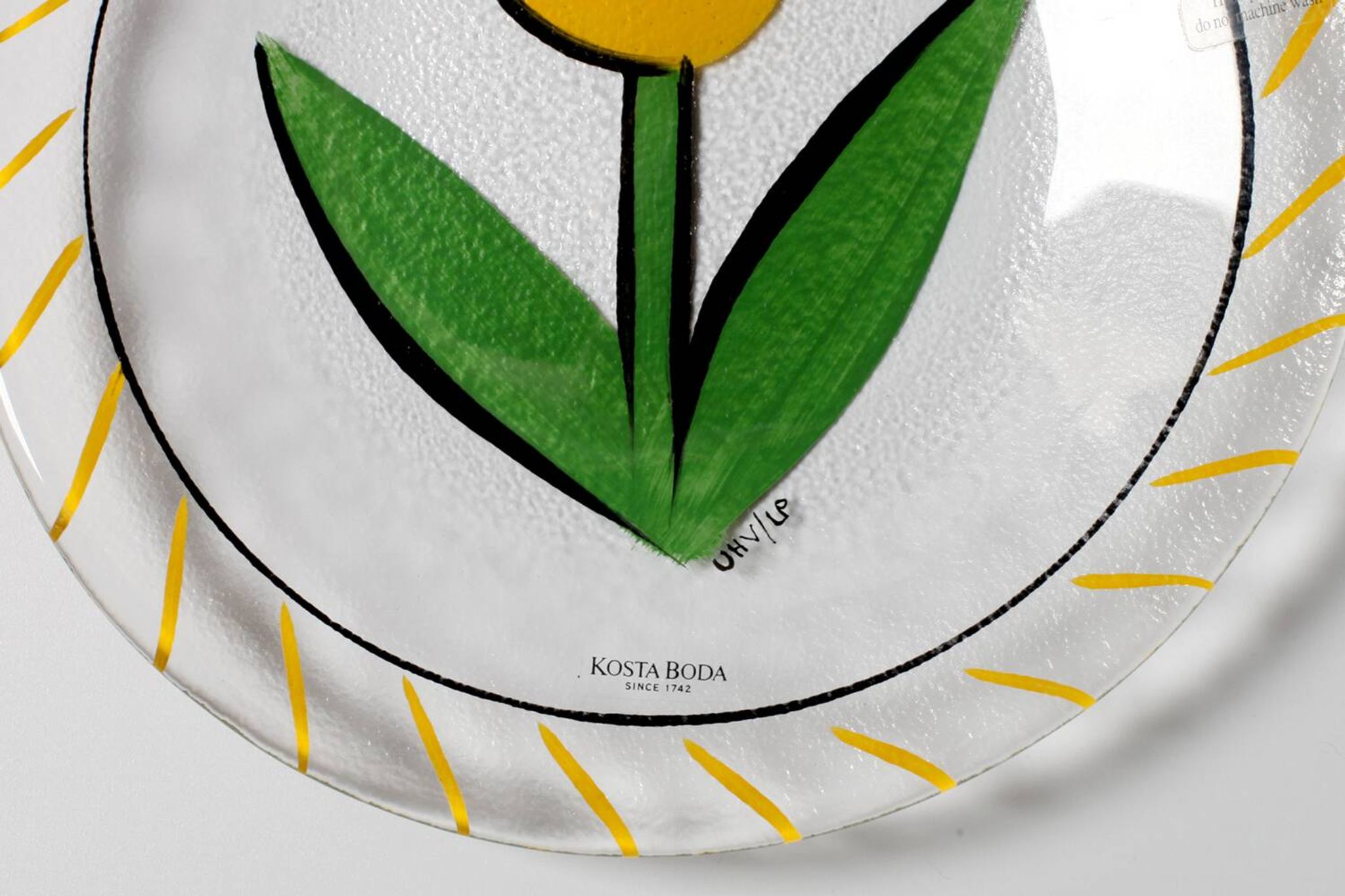 Kosta Boda Vintage Glass Plate: Yellow Tulip Design, Ulrica Hydman Vallien