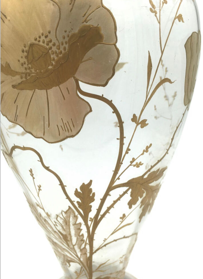 Art Nouveau vase with Painted decoration of Poppies and Butterfly 1900