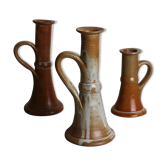 Trio of stoneware candle holders