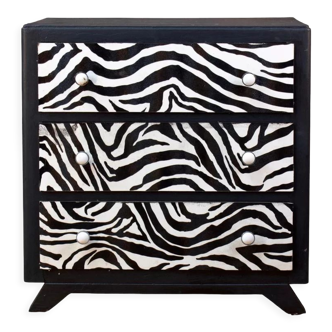 Restored chest of drawers with zebra tapestry, 20th century