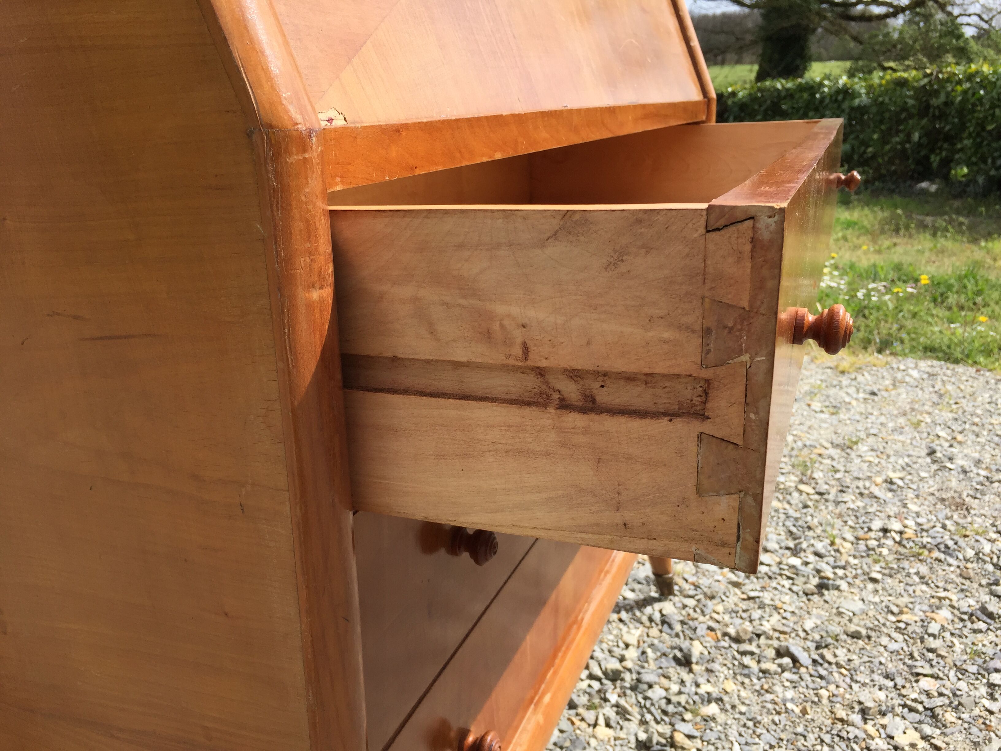Vintage secretary desk, known as donkey's back, in cherry wood, Italian by Marelli & Fratelli.