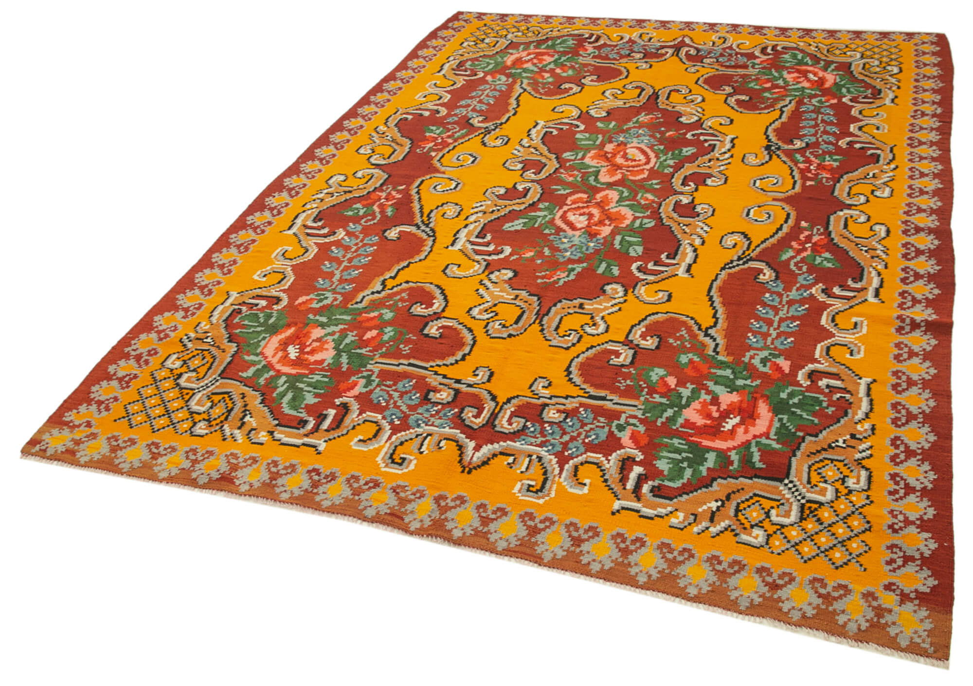 Handmade Vintage Moldovian Red Kilim 192 cm x 275 cm - 23399