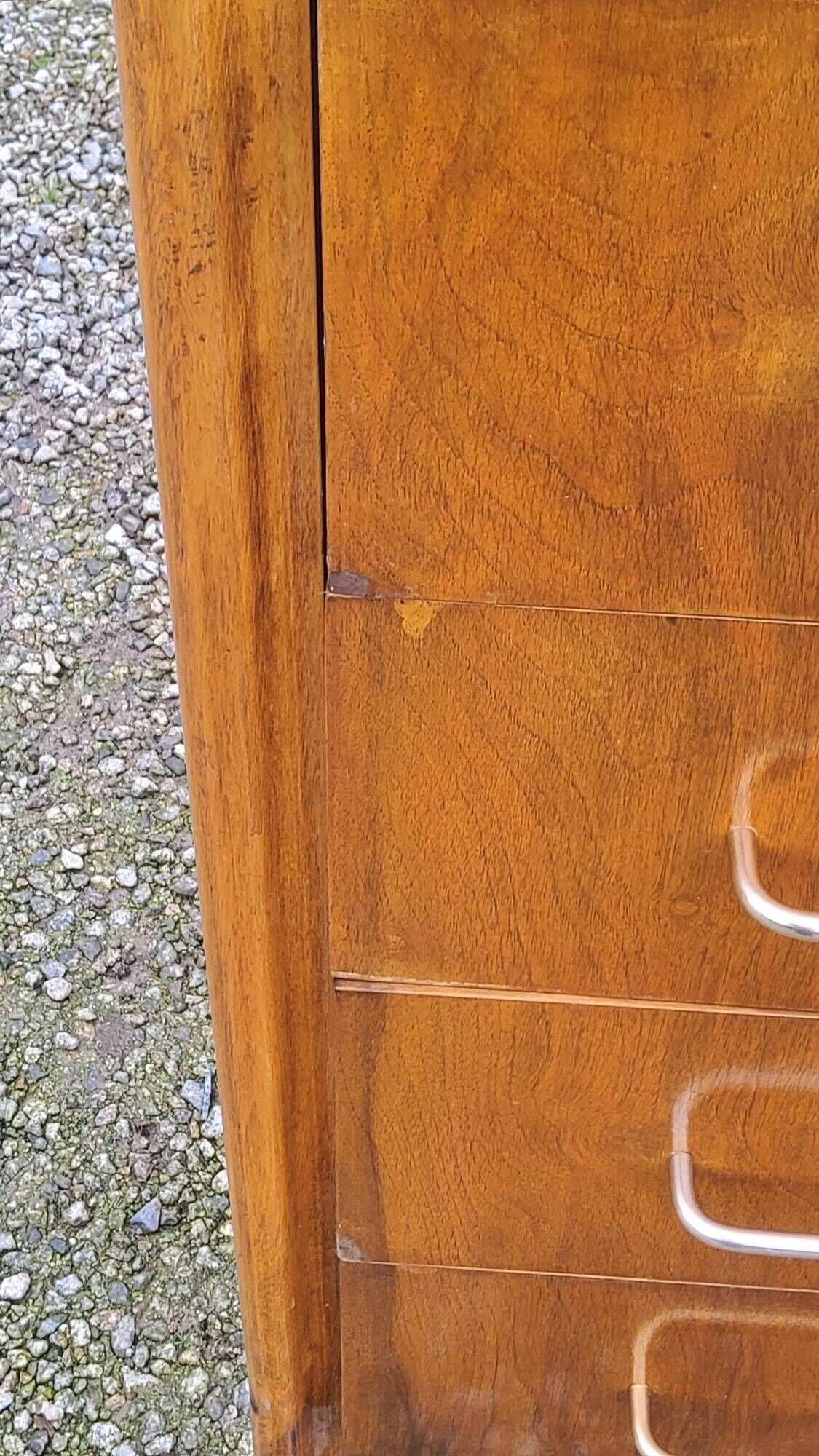 Vintage chest of drawers in walnut compass legs 4 drawers from the 1950s