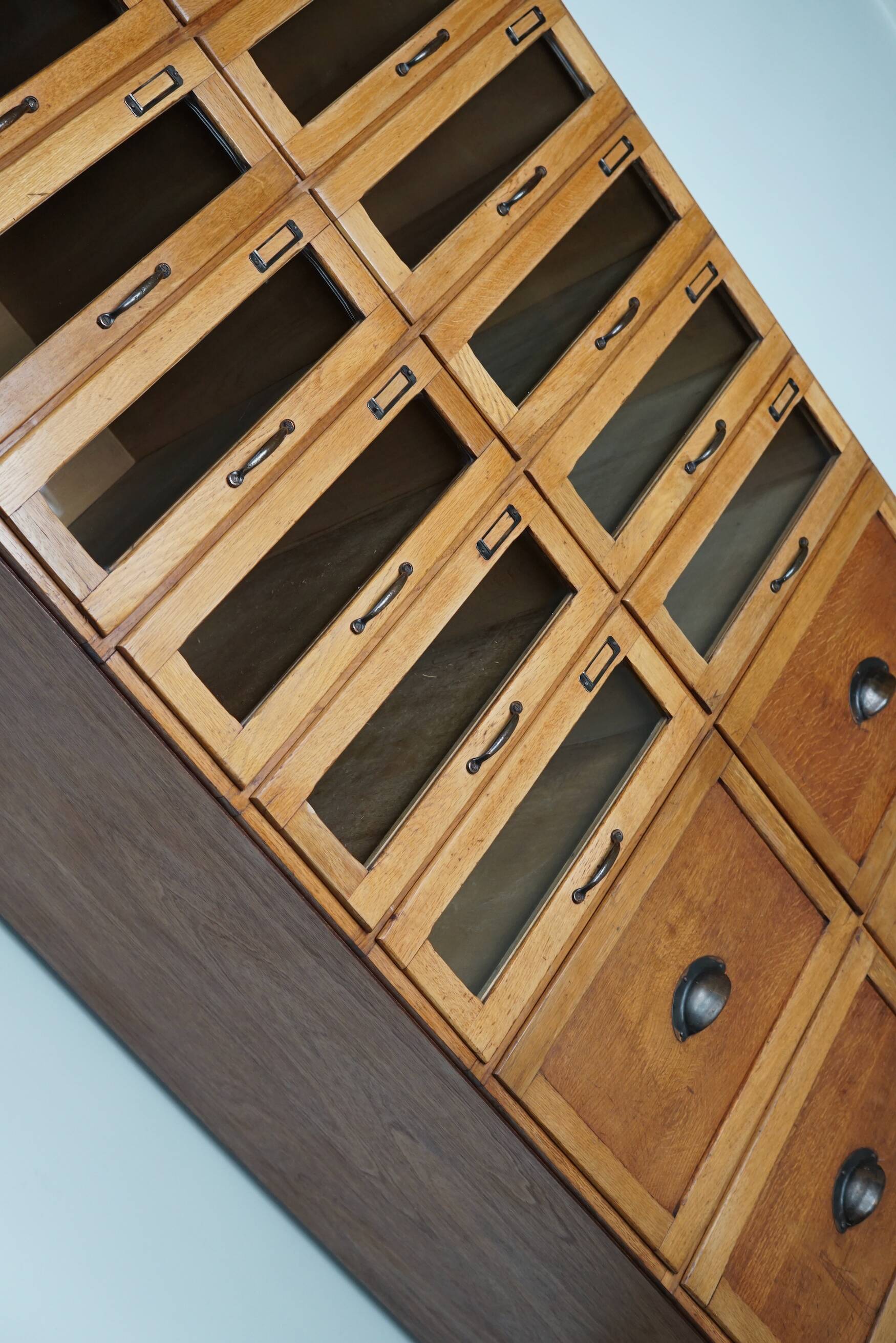 English Haberdashery Shop Cabinet with Glass Fronted Drawers, Circa 1930s