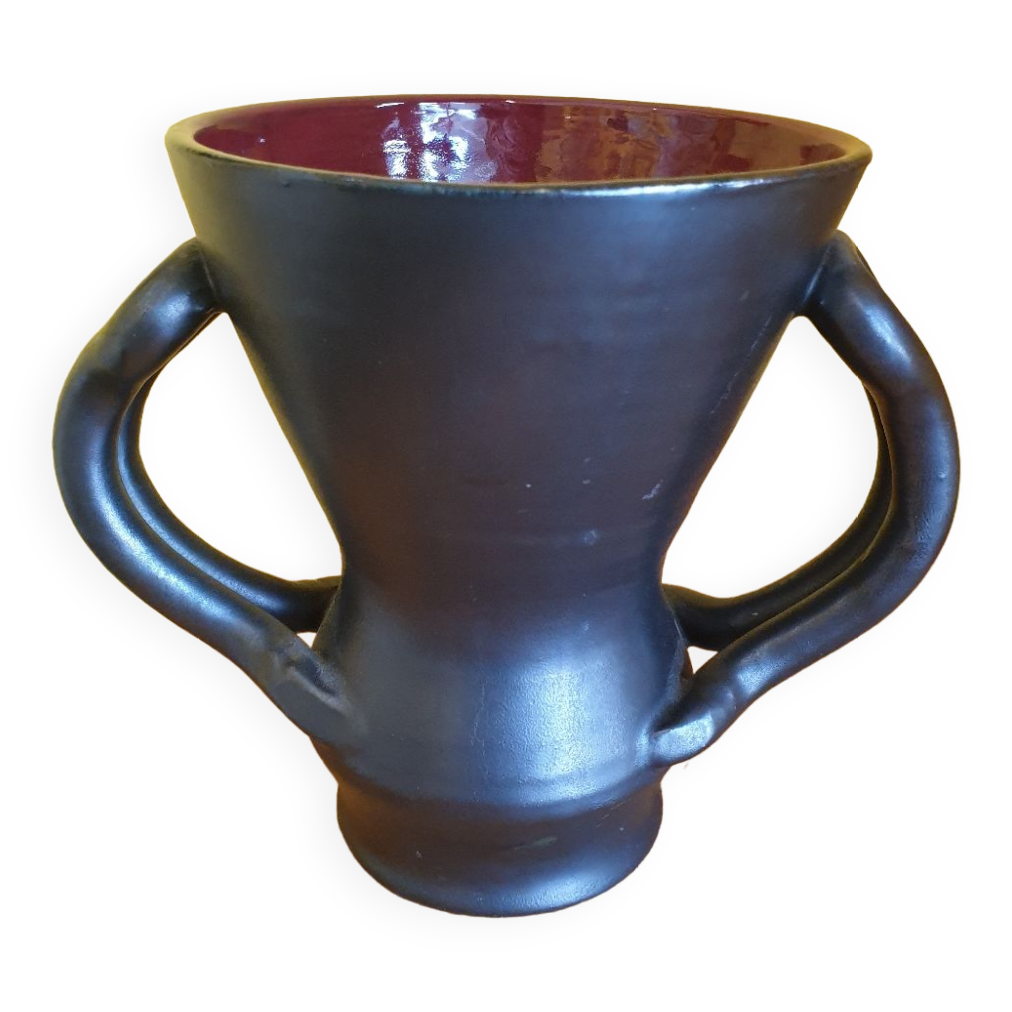 Red and black vase vintage ceramic Jean Austruy 1950s 1960s