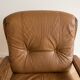 Pair of vintage 1970s armchairs in solid oak and cognac faux leather.