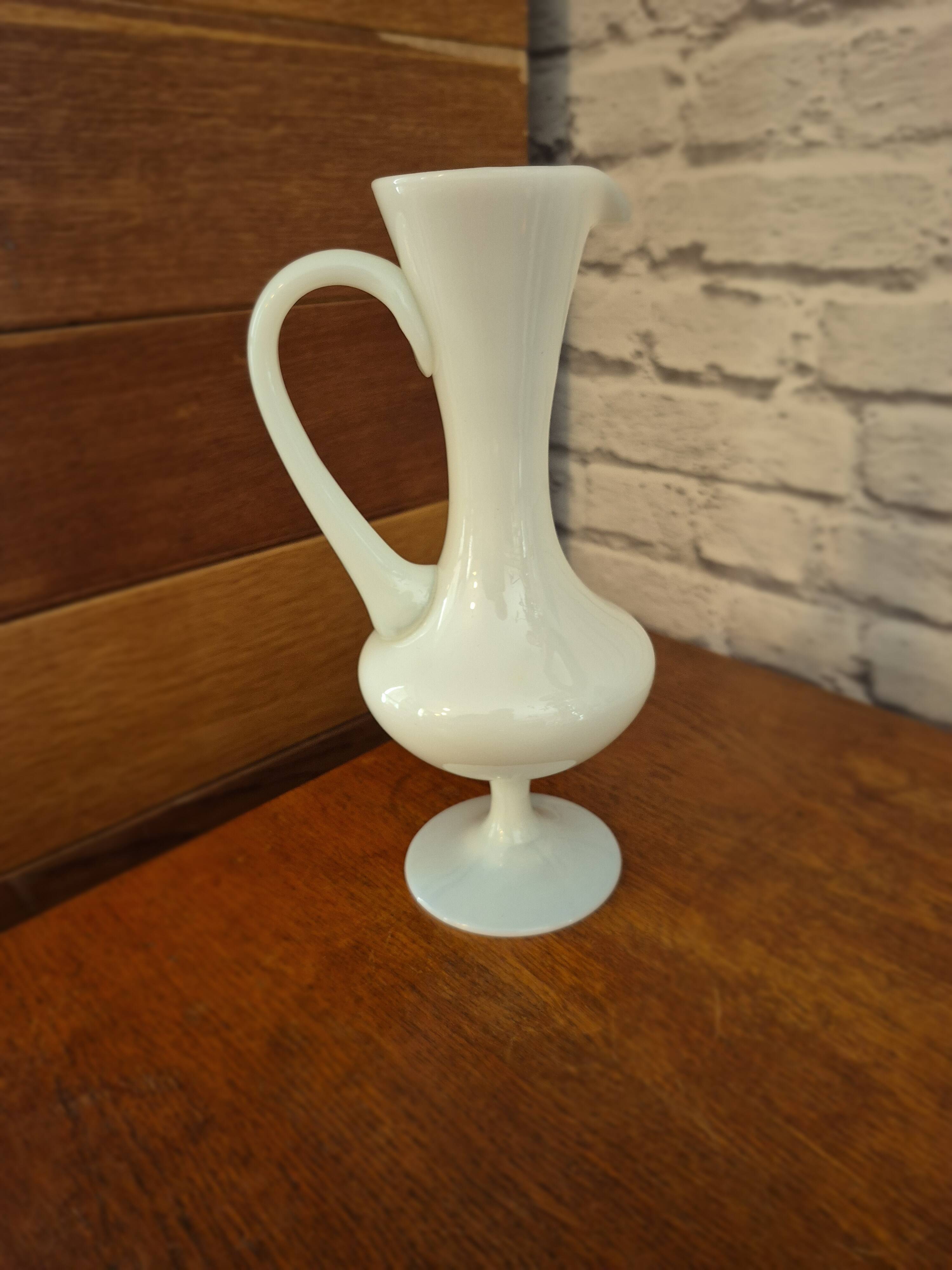 Vintage white opaline amphora vase