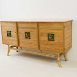 Rattan sideboard, Vallauris tiles, 1950s