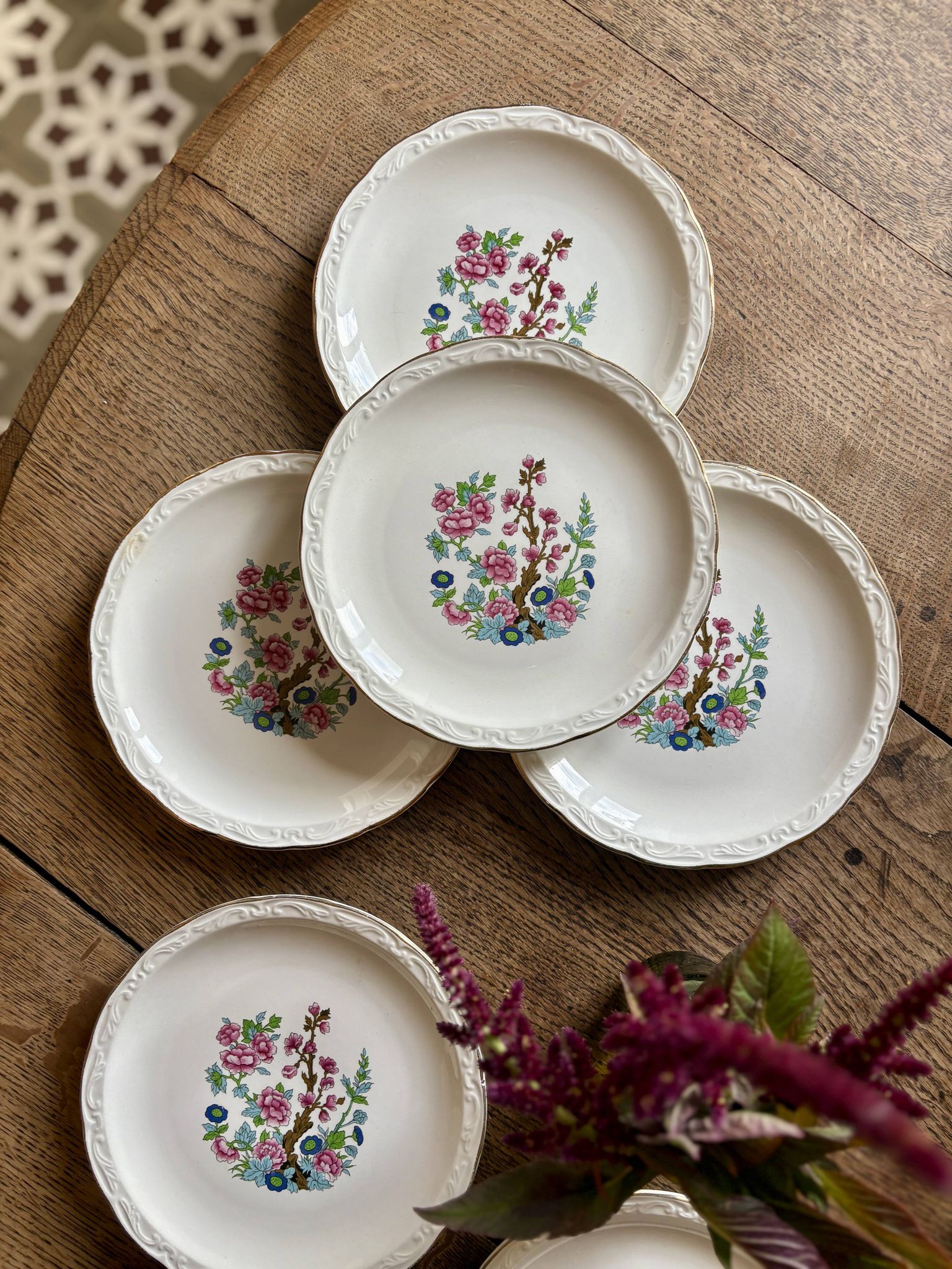 Set of 6 vintage dessert plates, "Indian Tree" pattern by Digoin