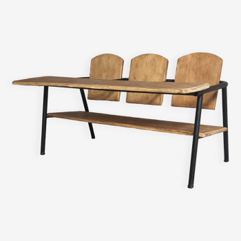 Banc ou pupitre enfant 3 places - mobilier scolaire vintage 1950