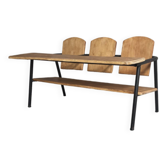 3-seater children's bench or desk - vintage school furniture 1950