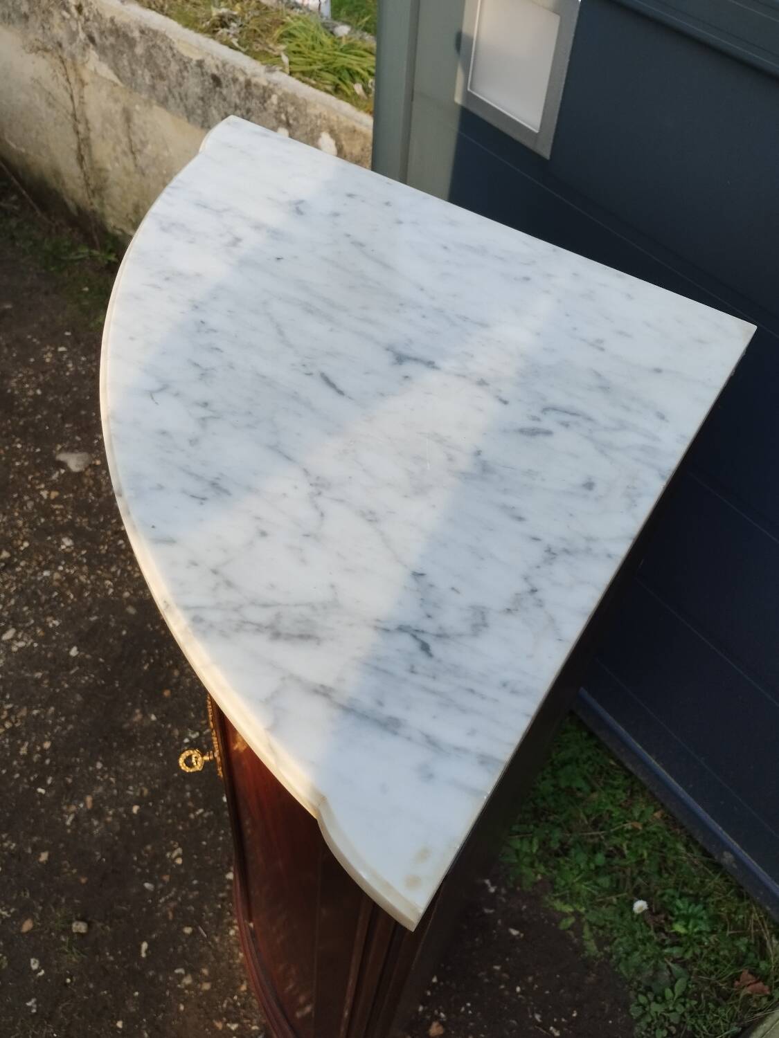 Antique Louis XVI style corner unit with marble top