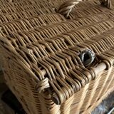 Antique wicker basket with closure and handle