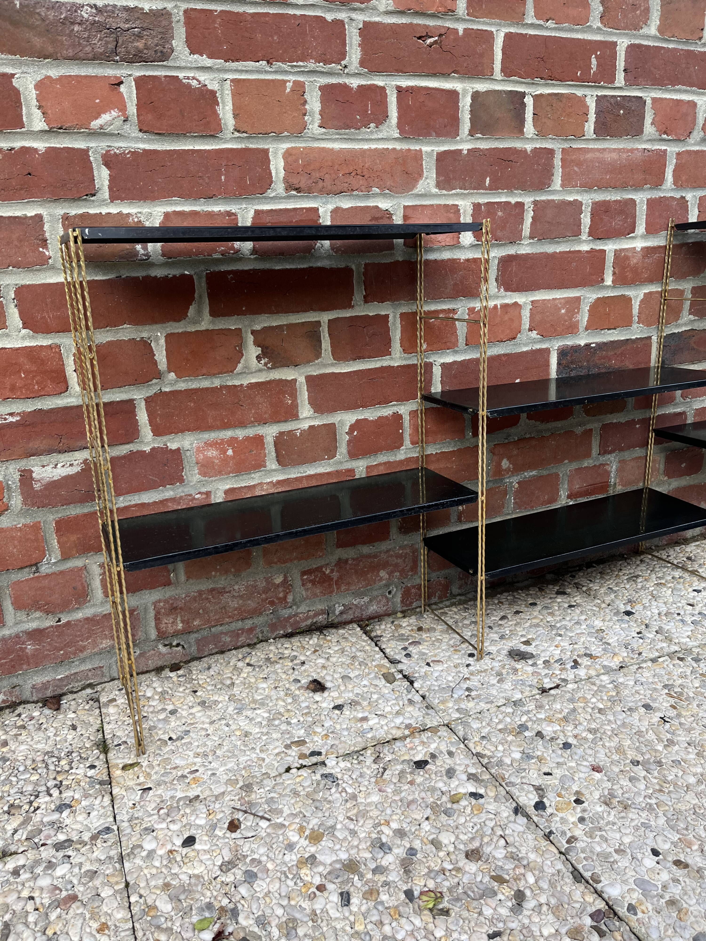 Étagère string en métal noir et doré - vintage 1960
