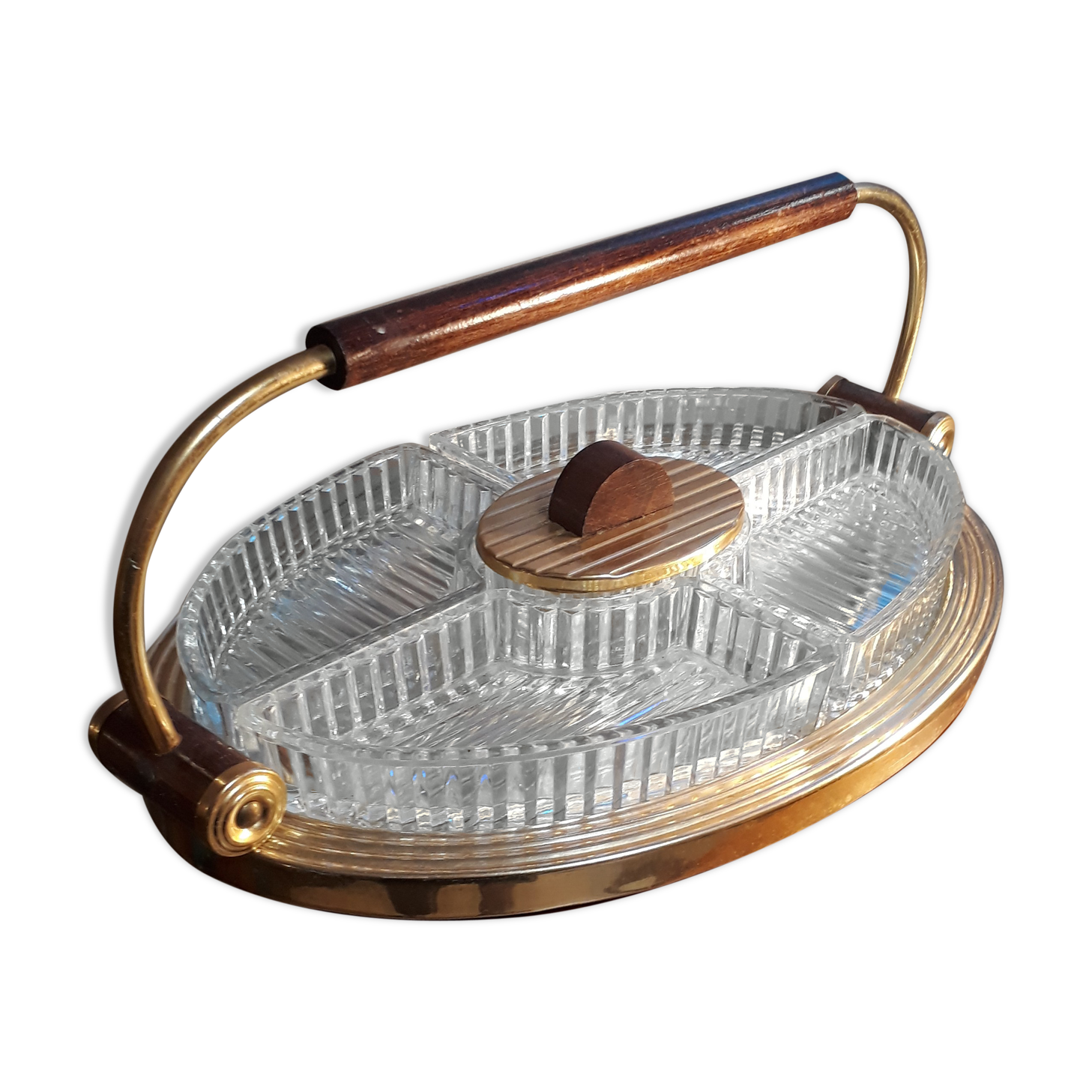 apero art deco tray, mould glass, wood and golden aluminum, mirror