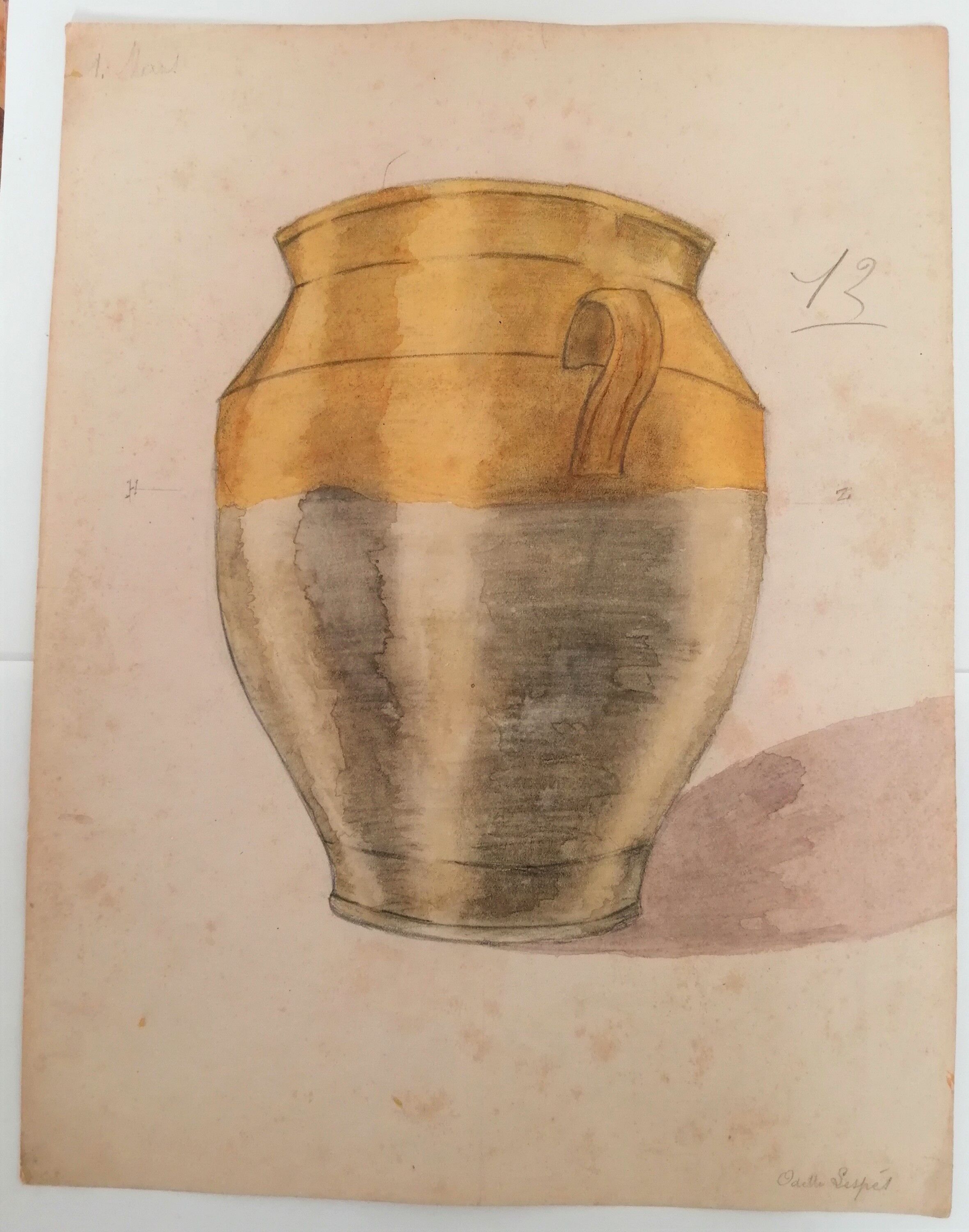 School drawing, study 20s "pot a greasse of the south west"