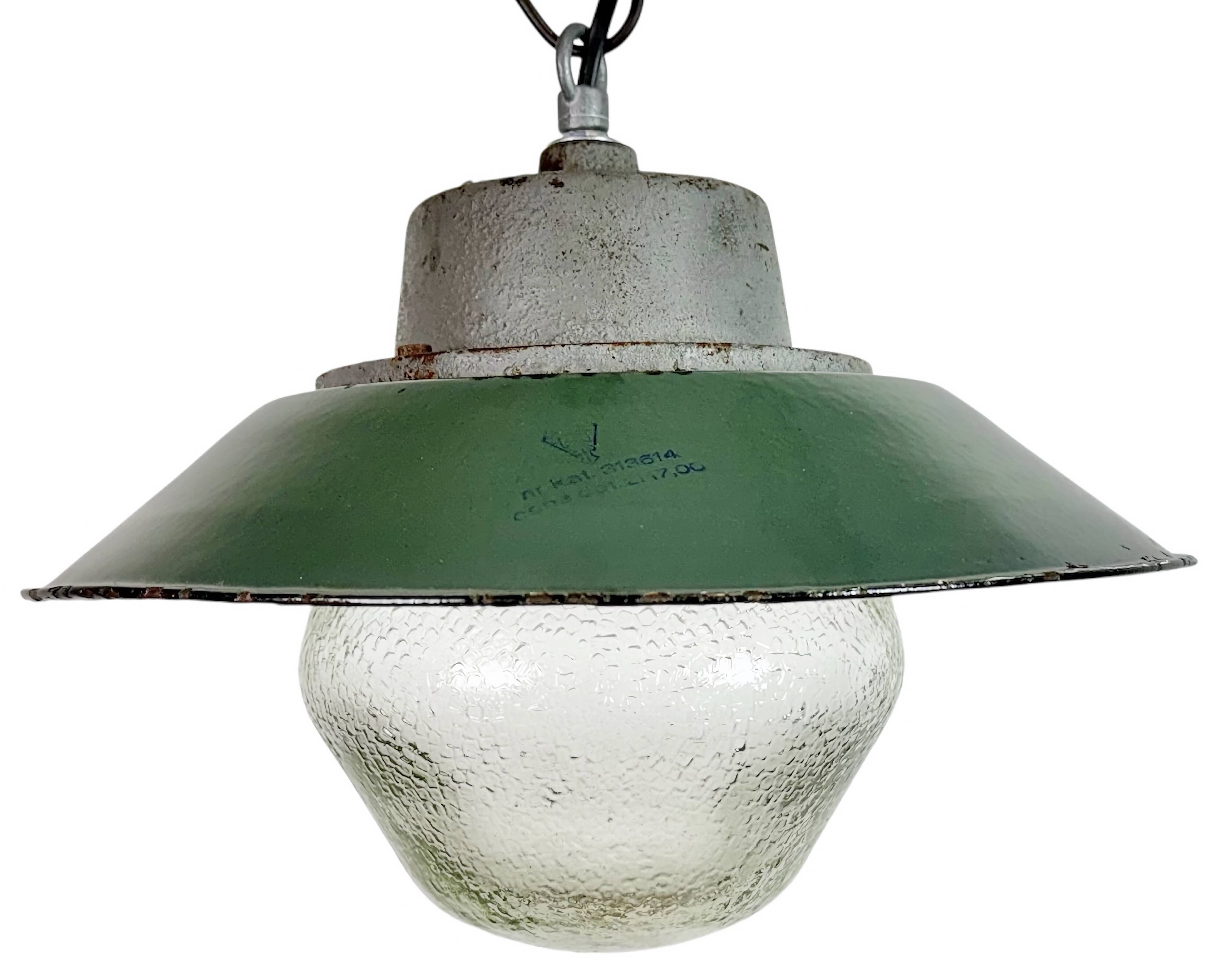 Green Enamel and Cast Iron Industrial Pendant Lamp, 1960s