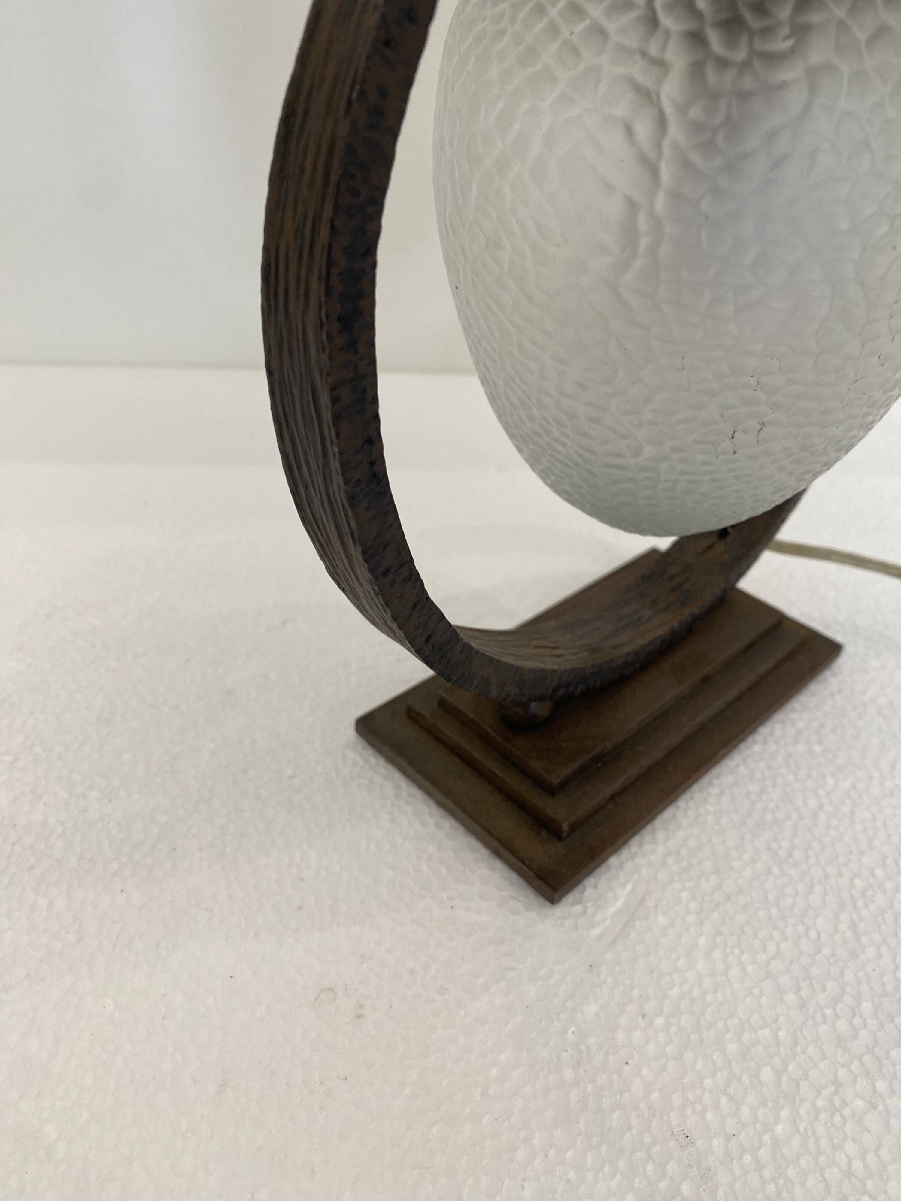 Sculptural Art Deco Table Lamp With Frosted Glass Shade, 1930s