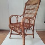 High-backed wicker armchair