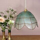 Vintage pendant light in blue mother-of-pearl and brass.