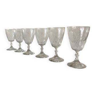 6 antique engraved glasses for wine or water.