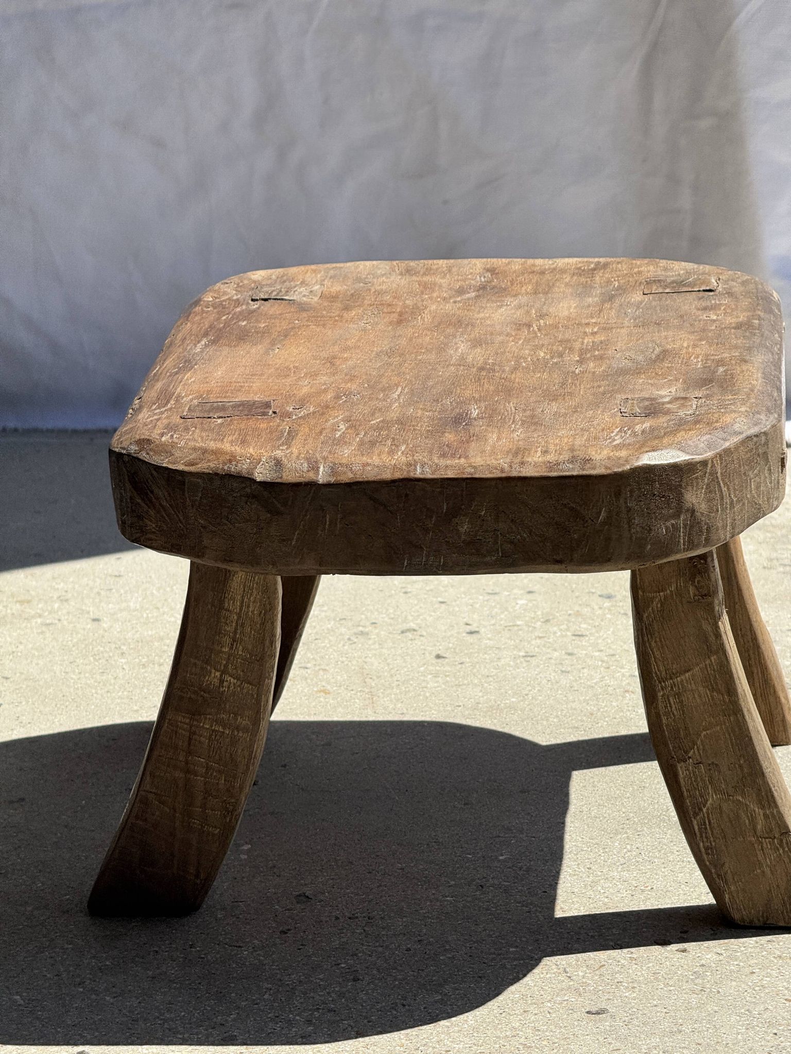 Small stool, oval solid teak accent stool wabi-sabi H25 45x31.