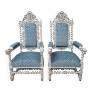 Paire de fauteuils d’apparat - colonnes bois
