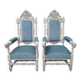 Pair of ceremonial armchairs in carved wood – Twisted columns