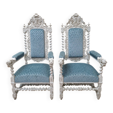 Pair of ceremonial armchairs in carved wood – Twisted columns
