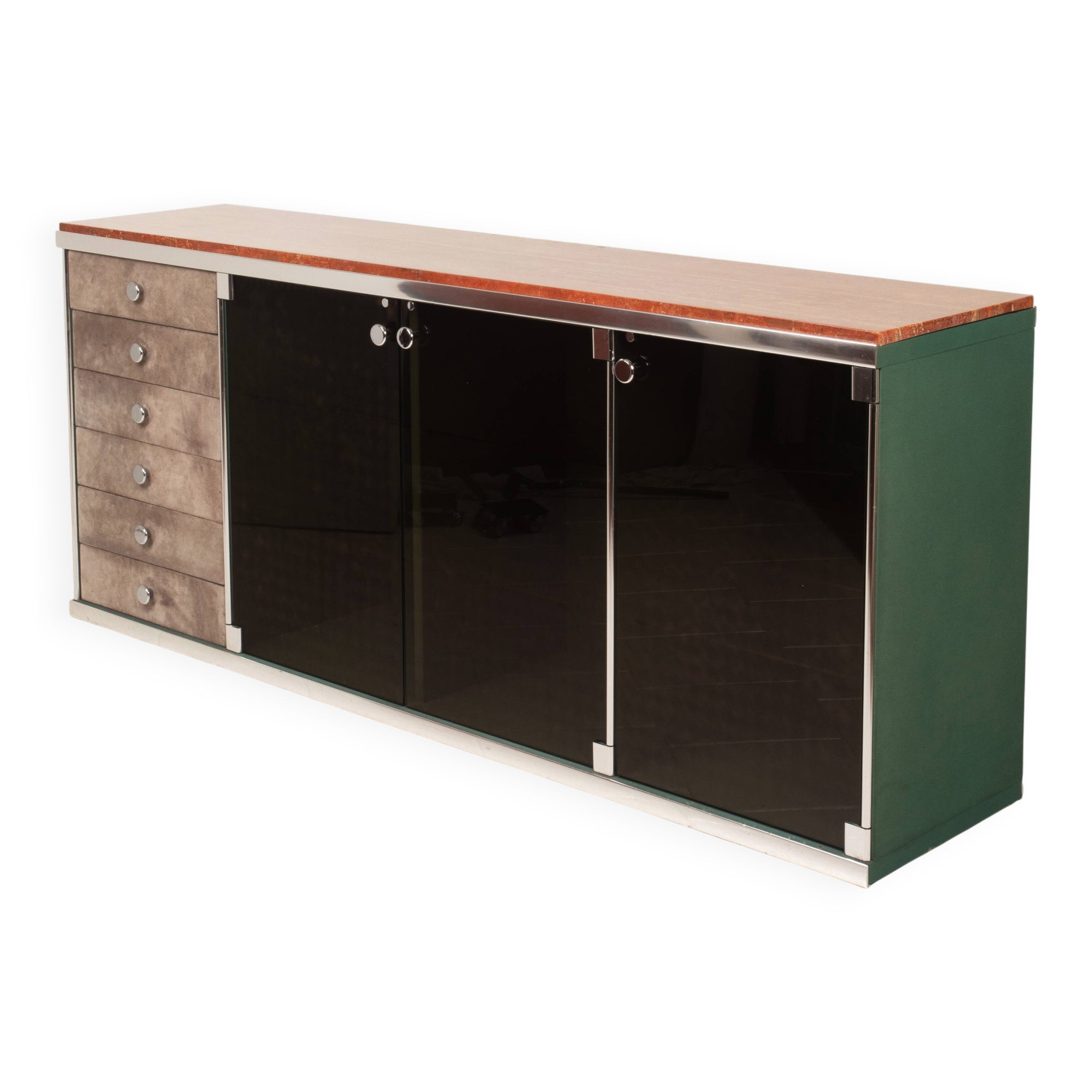 Guido Faleschini Astro Marble and Leather Sideboard for i4 Mariani 1979