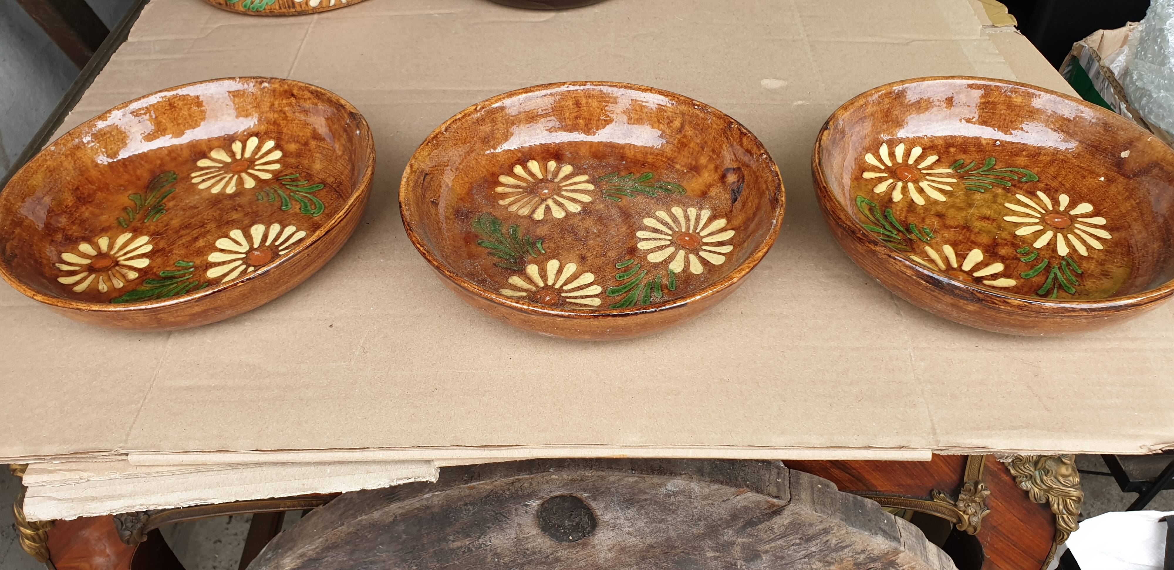 3 Glazed terracotta soup plates