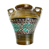 Handles green German ceramic vase fat lava era