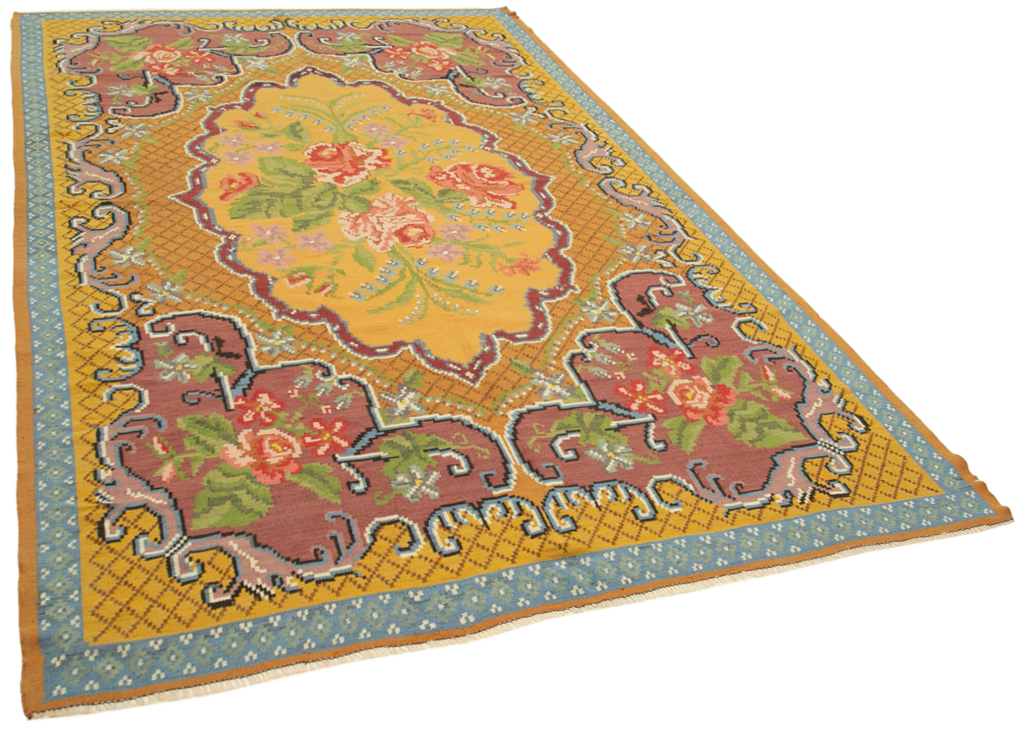 Handmade vintage moldovian yellow kilim 192 cm x 310 cm - 23379