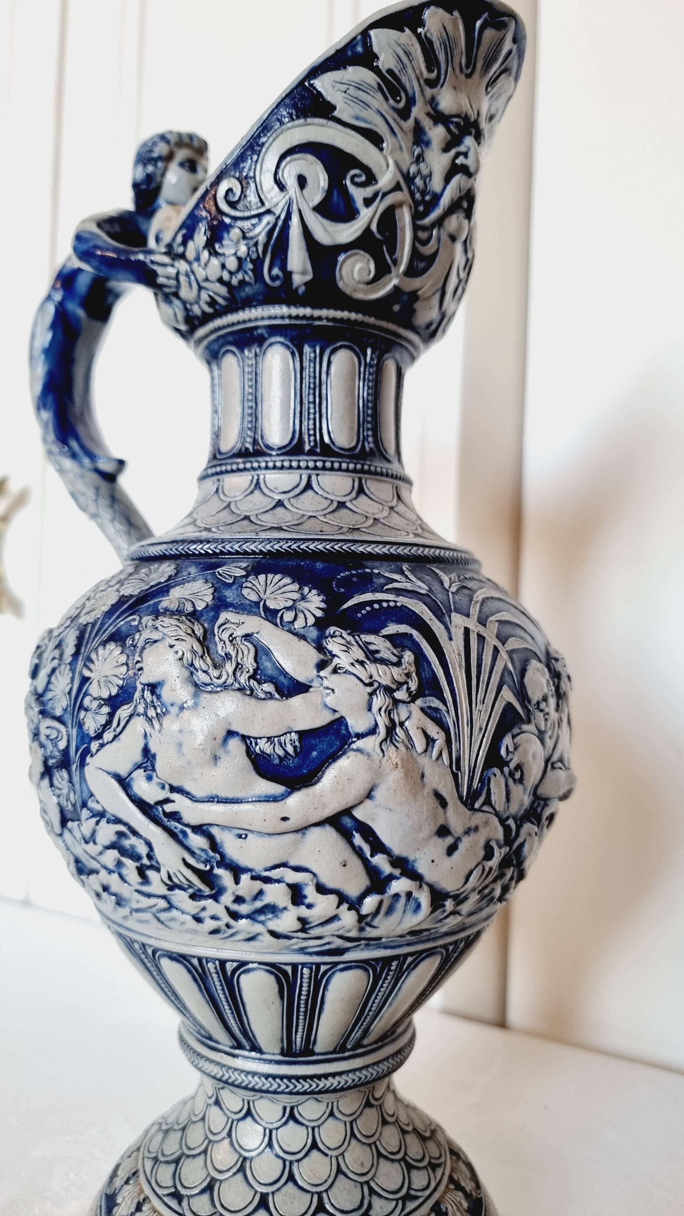 salt-glazed stoneware jug in German style, made by the prestigious house