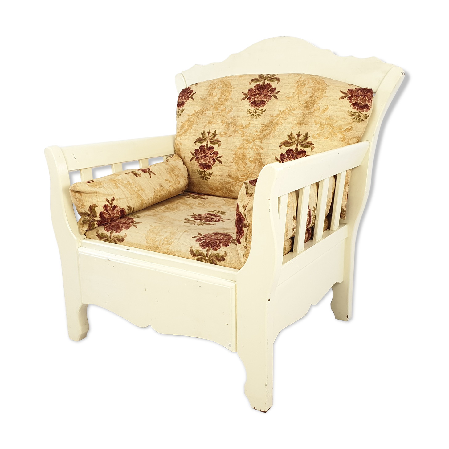 Fauteuil en bois avec des fleurs, années 80