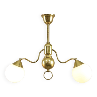 Art Deco Italian Brass and Opaline Chandelier