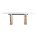 Console, or desk, in glass and travertine. 1980s.