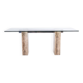 Console, or desk, in glass and travertine. 1980s.