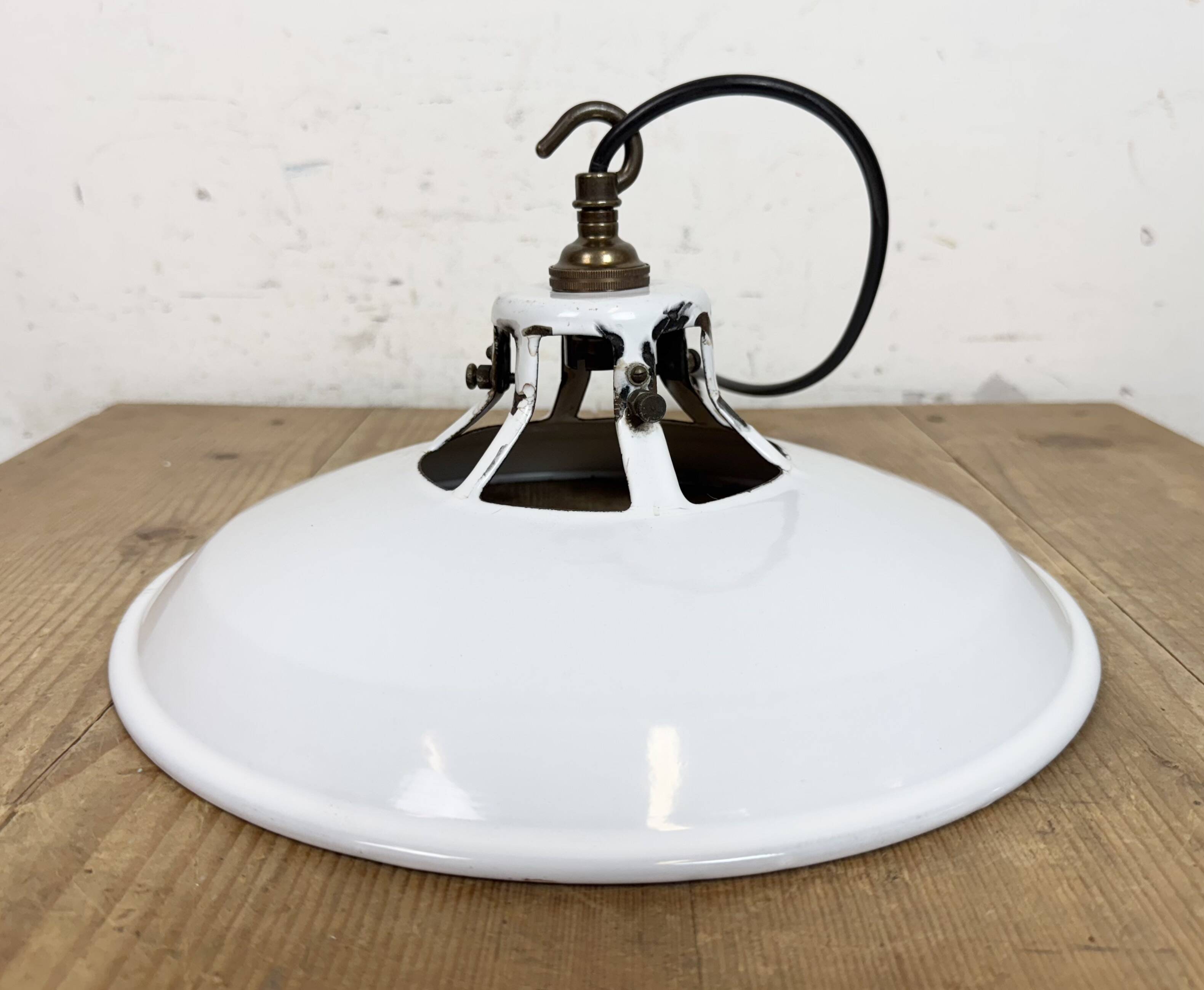 Industrial White Enamel Factory Pendant Lamp, 1960s