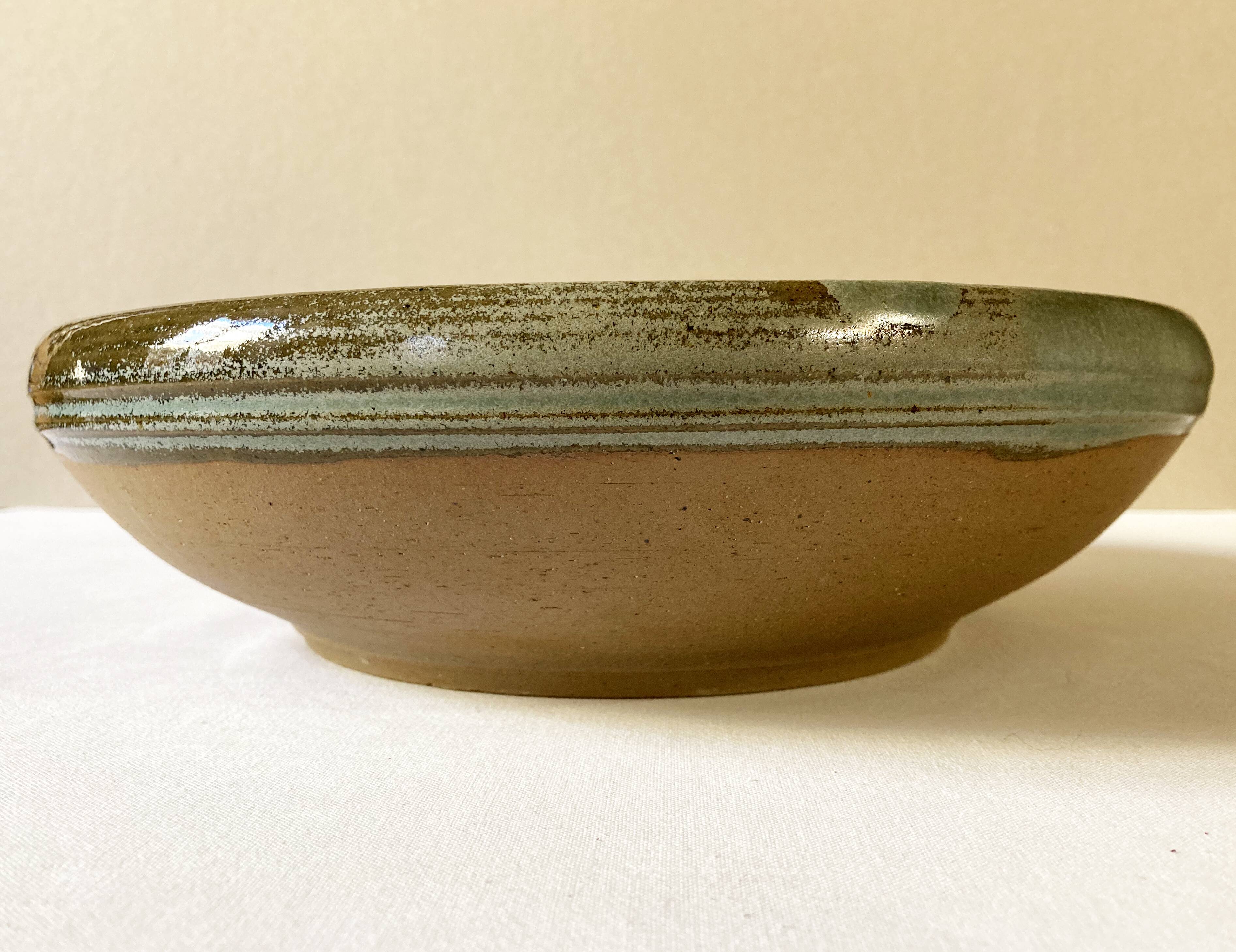 Enamelled stoneware dish / salad bowl signed