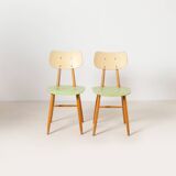 Set of 2 midcentury dining chairs from TON, green painted plywood, 1960S