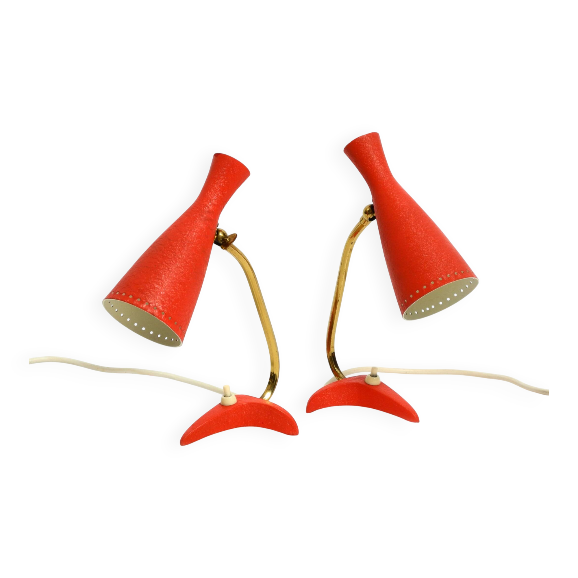 Paire de lampes de table Diabolo en forme de patte de corbeau rouges de style Mid Century Modern de Cosack.